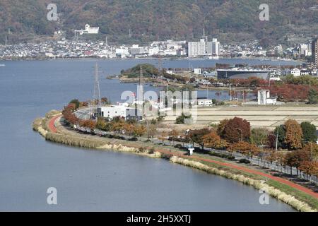 suwa, nagano, japan, 2021-06-11 , Suwa lake seen from the highway resting area. Stock Photo