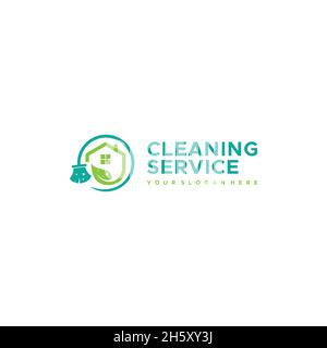 modern CLEANING SERVICE broom home logo design Stock Vector