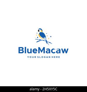 flat BlueMacaw birds branches circle Logo design Stock Vector