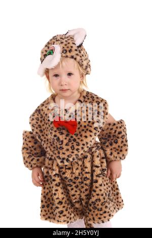 little girl dressed in a costume of a tiger, symbol of 2022 Stock Photo