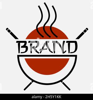 minimal lettering logo of asian cuisine wok with lettering and chopsticks 1 Stock Vector