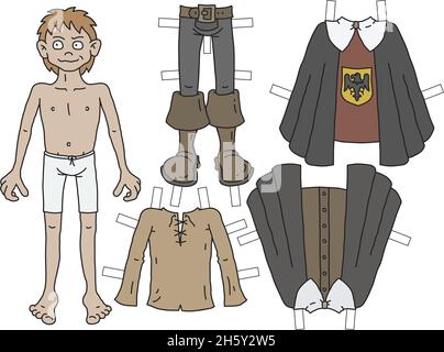 The paper doll funny historical nobleman with cutout clothes Stock Vector