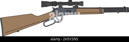 The vectorized hand drawing of a classic winchester repeating rifle  with an optical sight Stock Vector