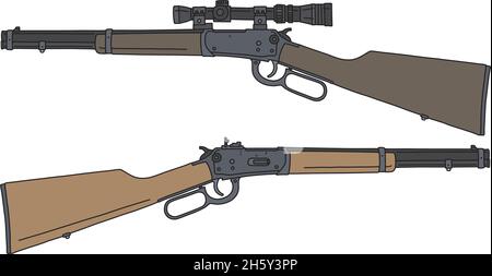 The vectorized hand drawing of two recent classical winchester repeating rifles Stock Vector