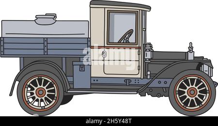 The hand draving of a vintage black, blue and white dairy tank truck Stock Vector