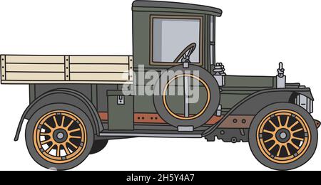 The hand draving of a vintage green and cream lorry truck Stock Vector ...