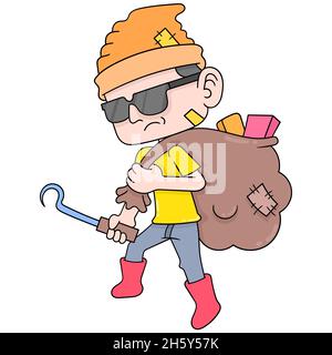 a trashy scavenger man carrying Stock Vector