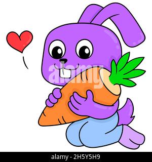 Happy bunny loves big carrots Stock Vector