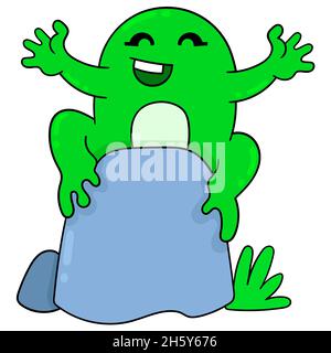 the green frog is happily welcoming spring Stock Vector