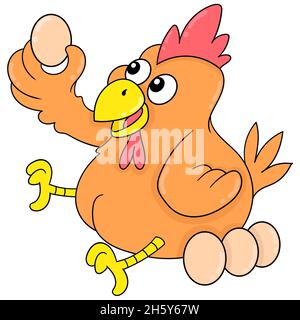 Chickens are happily incubating their eggs and waiting for them to hatch Stock Vector