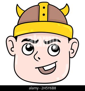 smiling face boy wearing a viking tribal hat. Stock Vector