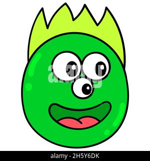 green three eyed monster head is smiling happily Stock Vector