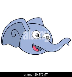 elephant head with long trunk laughing happily Stock Vector