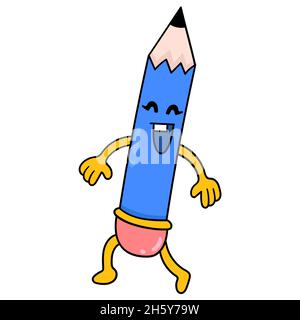 school supplies pencil is walking with a cheerful face Stock Vector