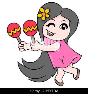 beautiful girl dancing happily doing tourist welcome Stock Vector