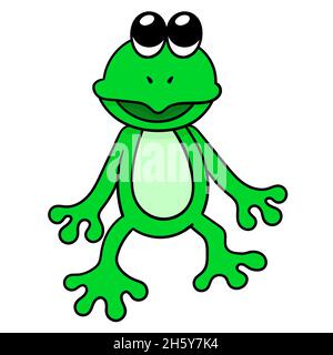 the green frog is standing smiling happily Stock Vector
