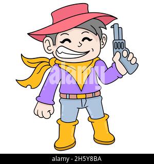 happy smiling face boy carrying gun Stock Vector