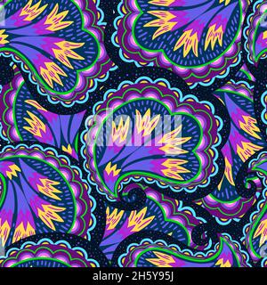 Funky colorful seamless psychedelic pattern for design and decoration. Stock Vector