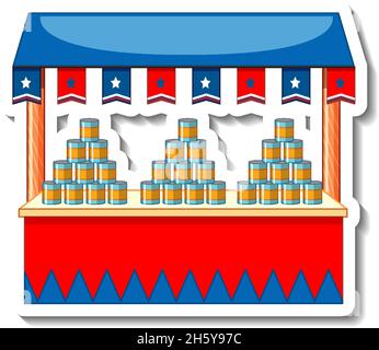 Sticker template with Can knock down game isolated illustration Stock Vector
