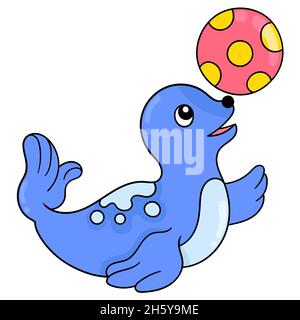 cute seal playing ball Stock Vector