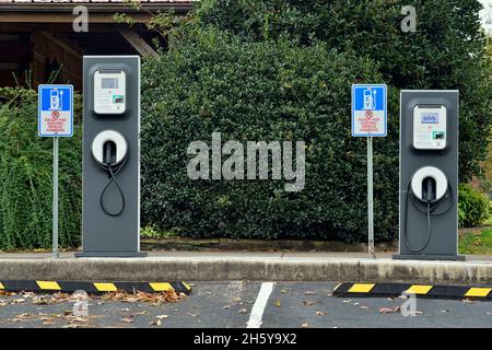 Electric car recharging spaces, Townsend, Tennessee, USA Stock Photo