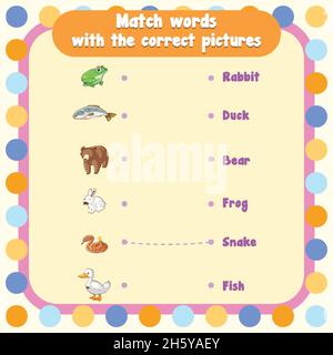 Match words with the correct pictures game for kids illustration Stock ...