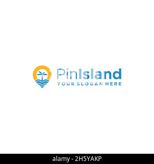 Modern colorful Pin Island waves tree logo design Stock Vector