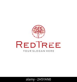 flat REDTREE circle leaves plants logo design Stock Vector
