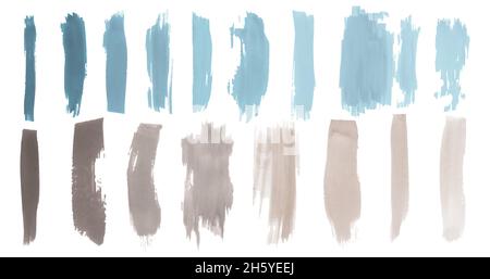 Brown Water Brushstrokes. Trace of Graphic Hand Drawn Stains. Grunge Stripes Banner. Blue Watercolor Strokes Element. Stock Vector
