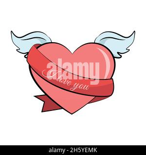 Heart valentines card with wings Stock Vector