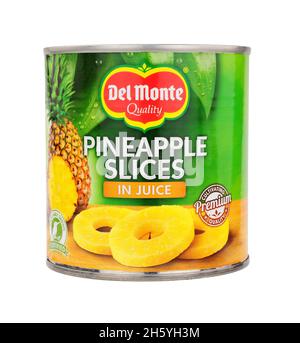 Del Monte quality tinned pineapple fruit slices in juice Stock Photo