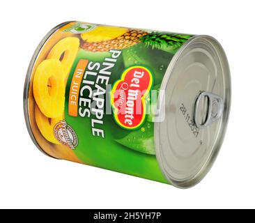 Del Monte quality tinned pineapple fruit slices in juice Stock Photo