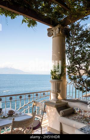 Bay of Naples and Mount Vesuvius in Sorrento, Italy is a perfect cup of tea. Stock Photo