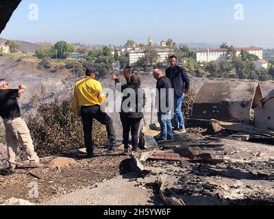 Gavin Newsom surveys damage caused by the Getty Fire, Los Angeles, California ca. October 2019 Stock Photo