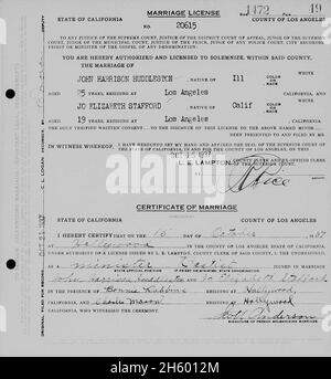 November 5 1939 Joe DiMaggio & Dorothy Arnold Wedding License