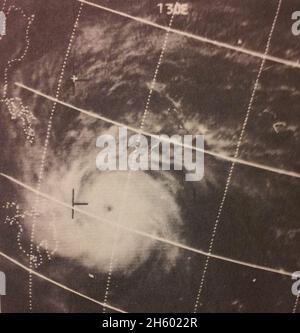 A picture Typhoon Nancy, as taken by the ESSA-9 weather satellite on February 24, 1970 Stock Photo
