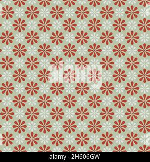 Seamless Pattern design with an oriental and japanese style with flowers in brown and white tones. Light green background pattern with floral shapes Stock Photo