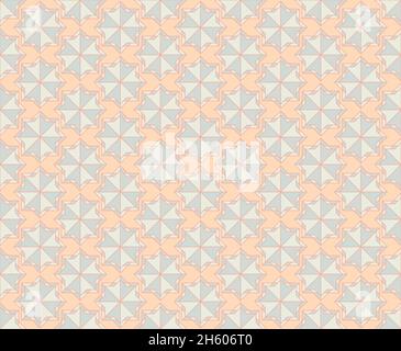 Seamless Pattern vector design with a mosaic style in pastel blue and orange colors. Background with a geometric pattern of squares and blue stars Stock Photo