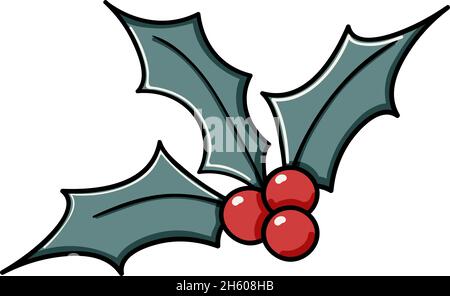 Holly doodle vector sketches Christmas set. Winter flowers illustration collection. Green mistletoe with red flowers dark illustration isolated on white background Stock Vector