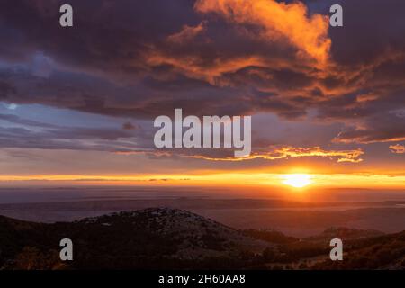 Sunset on the Adriatic Sea seen from Velebit mountain, Croatia Stock Photo
