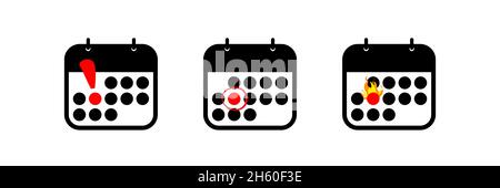 Deadline calendar icon set, vector collection of date reminder flat symbol illustration. Stock Vector