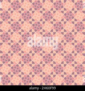 Seamless Pattern vector design with a mosaic style in pink and magenta colors. Background with a geometric pattern of squares and pink stars Stock Vector