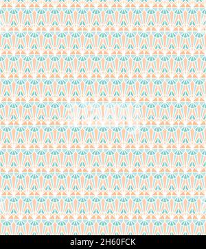 Seamless Pattern design with minimalist style tiled in blue and orange colors. Background with geometric art deco design with circles and rectangles Stock Vector