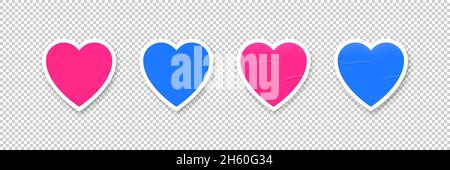 Heart shape sticker vector pink and blue, valentine love blank design sticky empty label collection illustration. Stock Vector