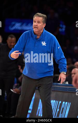 New York, New York, USA. 10th Nov, 2021. Kentucky Wildcats head coach John Calipari reacts during the State Farm Champions Classic at Madison Square Garden in New York City. Duke defeated Kentucky 79-71. Duncan Williams/CSM/Alamy Live News Stock Photo