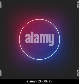 Neon frame circle border shiny illustration. Led lamp round shape shine bright on dark background. Stock Vector