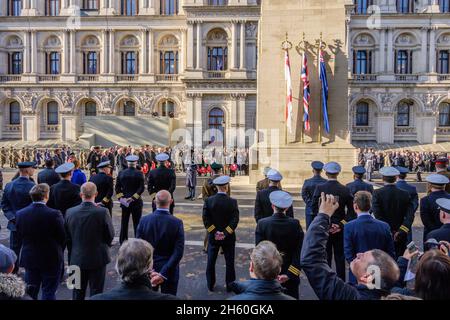London, UK. The Western Front Association Annual Service of Remembrance takes place at The Cenotaph in Whitehall on 11 November 2021, attracting large crowds who come to pay their respects on a sunny Autumn day. Credit: Malcolm Park/Alamy Stock Photo