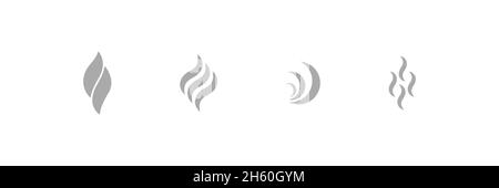 Smoke vector flat vapour graphic smell evaporation fragance steam collection isolated on white background. Stock Vector