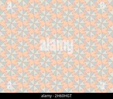 Seamless Pattern vector design with a mosaic style in pastel blue and orange colors. Background with a geometric pattern of squares and blue stars Stock Vector