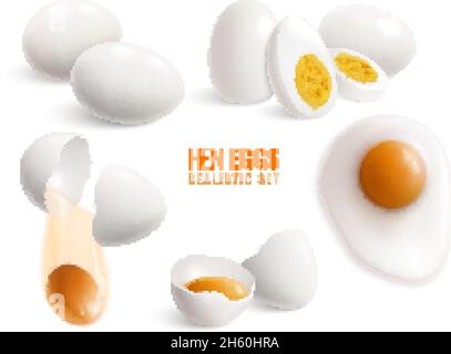 Colored isolated and realistic hen eggs icon set with different cooking methods vector illustration Stock Vector